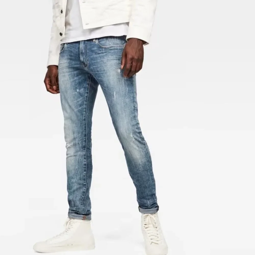 G-Star Raw Jeans 3301 Skinny Deconstructed Distressed Western Blue 33x32 $140